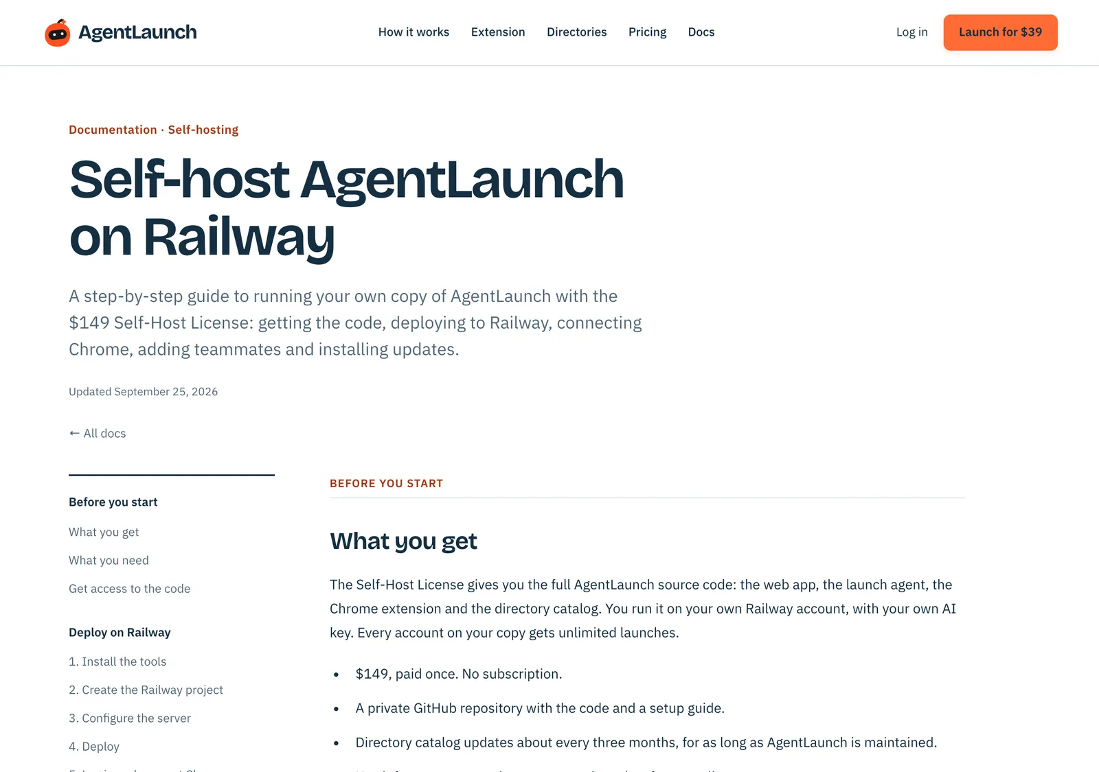 AgentLaunch self-hosting guide for deploying on Railway