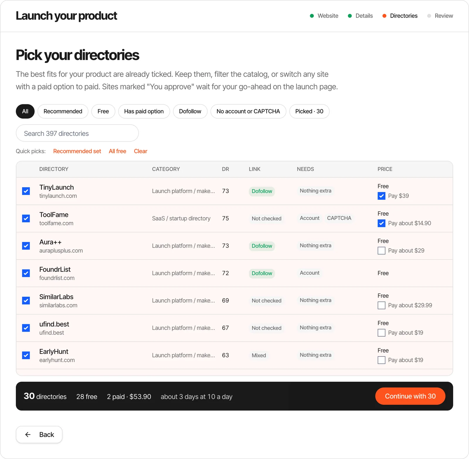 AgentLaunch launch page with status, pace and the steps that need you